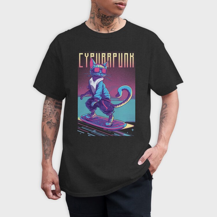 Cyberpunk Skater Cat, Tricou Barbati (Unisex)