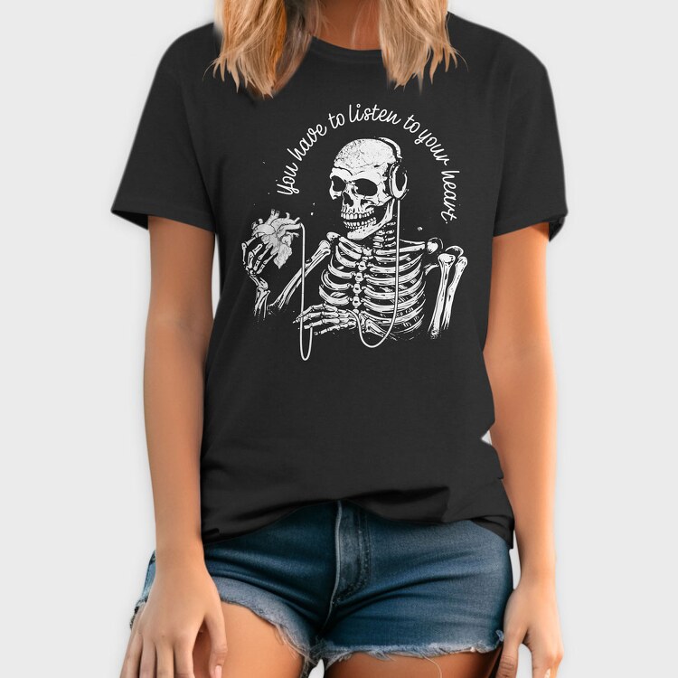 Skeleton Listen to Your Hearth, Tricou Barbati (Unisex)