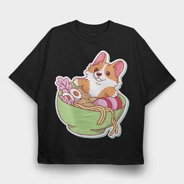 Corgi Noodle Bowl, Tricou Oversize Barbati (Unisex)