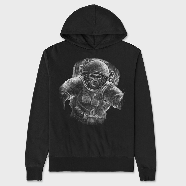 Hanorac Barbati (Unisex), Monkey Astronaut Monochrome