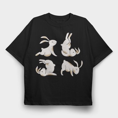 Yoga Rabbits, Tricou Oversize Barbati (Unisex)