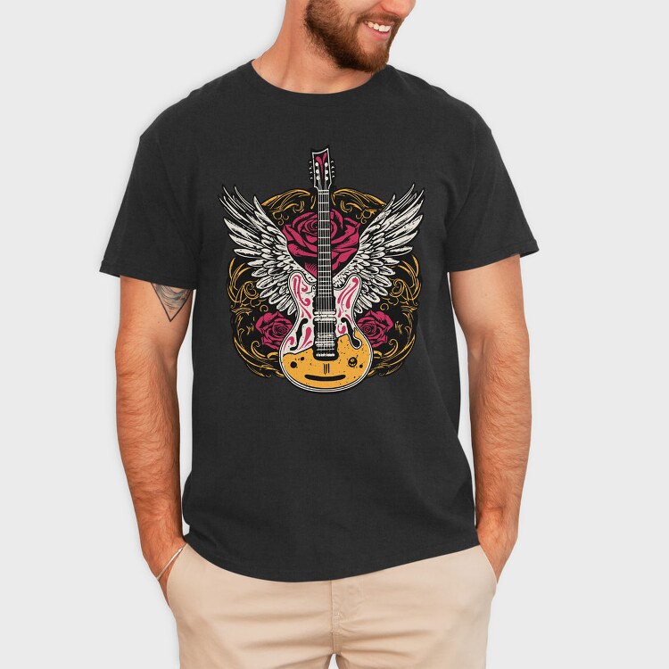 Electric Guitar With Wings And Roses, Tricou Barbati (Unisex)