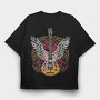Electric Guitar With Wings And Roses, Tricou Oversize Barbati (Unisex)