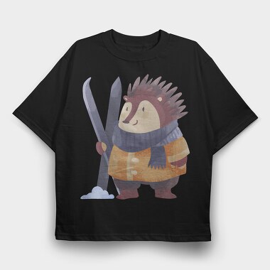Hedgehog Ski Adventure, Tricou Oversize Barbati (Unisex)