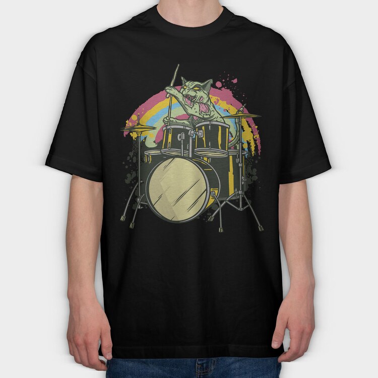 Zombie Cat Drummer, Tricou Oversize Barbati (Unisex)