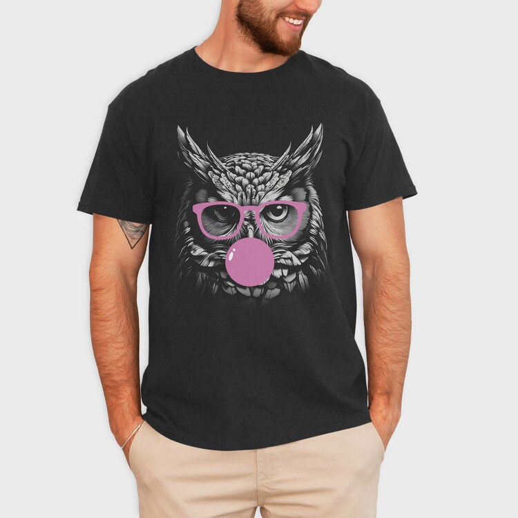 Owl Monochrome Bubblegum, Tricou Barbati (Unisex)