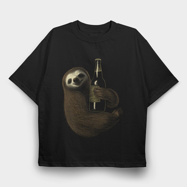 Sloth Hugging Beer, Tricou Oversize Barbati (Unisex)