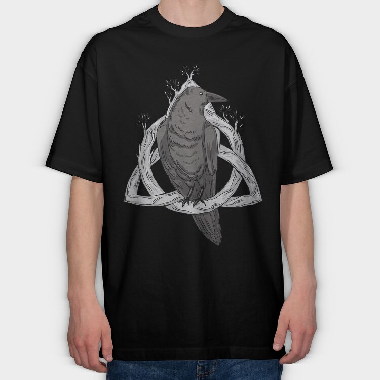 Raven On Nordic Symbol, Tricou Oversize Barbati (Unisex)