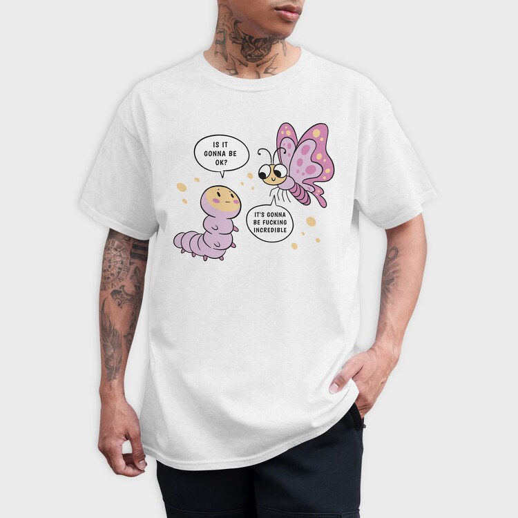 Motivational Caterpillar And Butterfly, Tricou Barbati (Unisex)