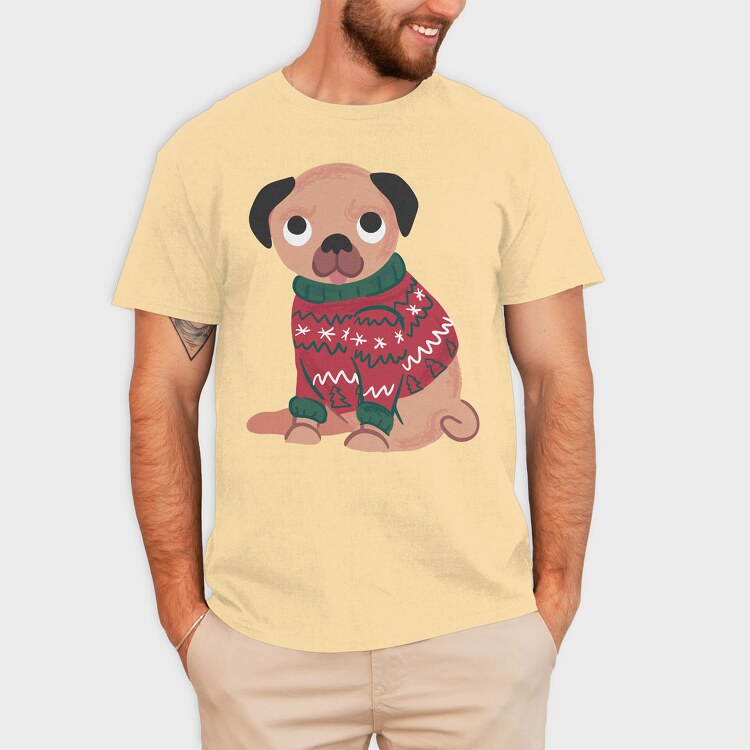 Pug Dog Wearing Uglysweater, Tricou Barbati (Unisex)