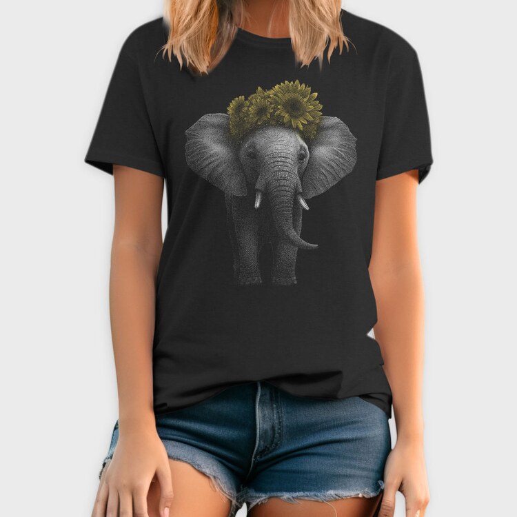 Elephant With Sunflowers Cute, Tricou Barbati (Unisex)