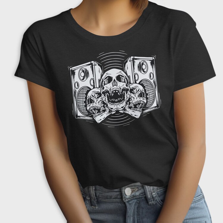 Speakers And Skulls Hand Drawn, Tricou Femei