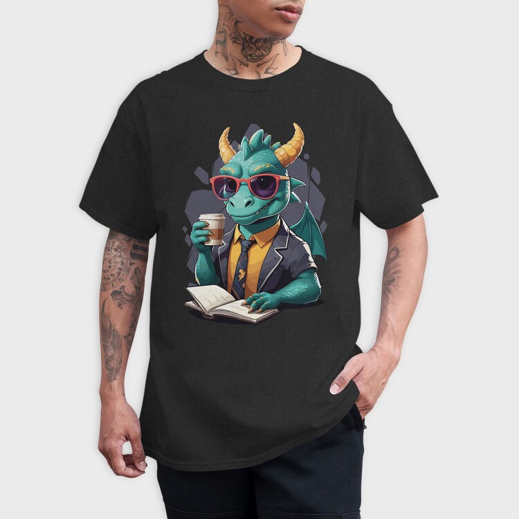 Reader Dragon Drinking Coffee Book, Tricou Barbati (Unisex)