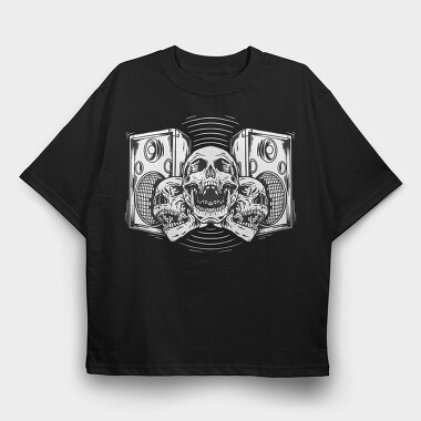 Speakers And Skulls Hand Drawn, Tricou Oversize Barbati (Unisex)
