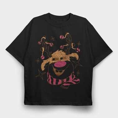 Christmas Cartoon Reindeer, Tricou Oversize Barbati (Unisex)