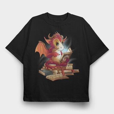 Reading Dragon Fantasy Books Illustration, Tricou Oversize Barbati (Unisex)