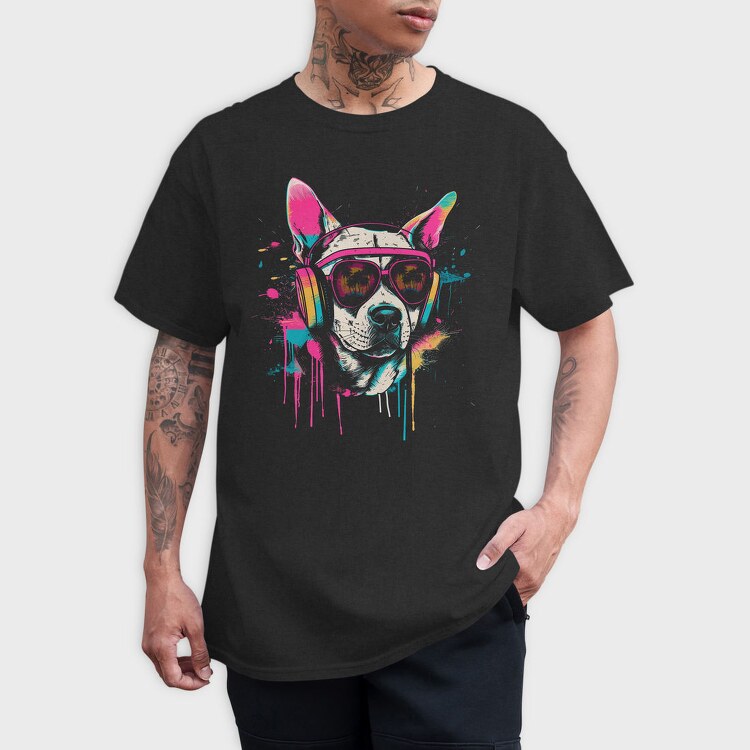 Hip Dog With Headphones Summer Dj, Tricou Barbati (Unisex)