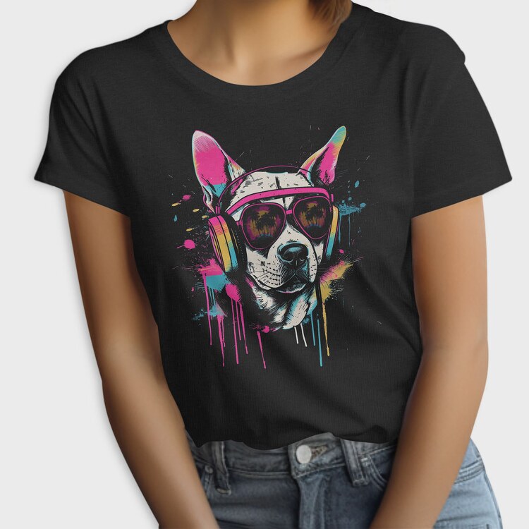 Hip Dog With Headphones Summer Dj, Tricou Femei