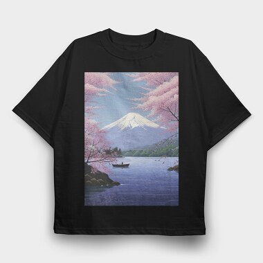 Mount Fuji Japanese Landscape Poster, Tricou Oversize Barbati (Unisex)