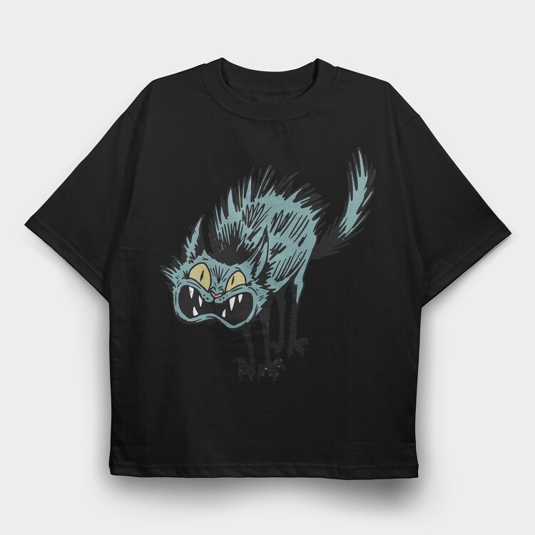 Spooky Cat Grin, Tricou Oversize Barbati (Unisex)