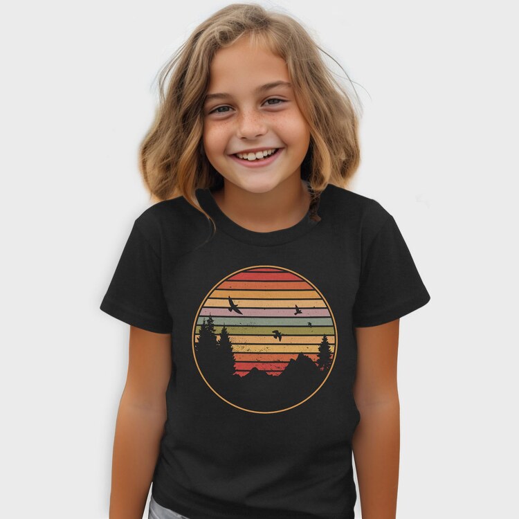Mountains and Tree Retro Sunset, Tricou Copii
