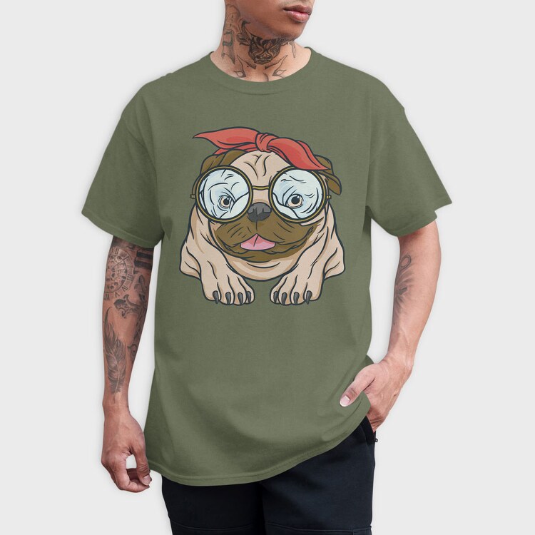 Pug With Glasses, Tricou Barbati (Unisex)