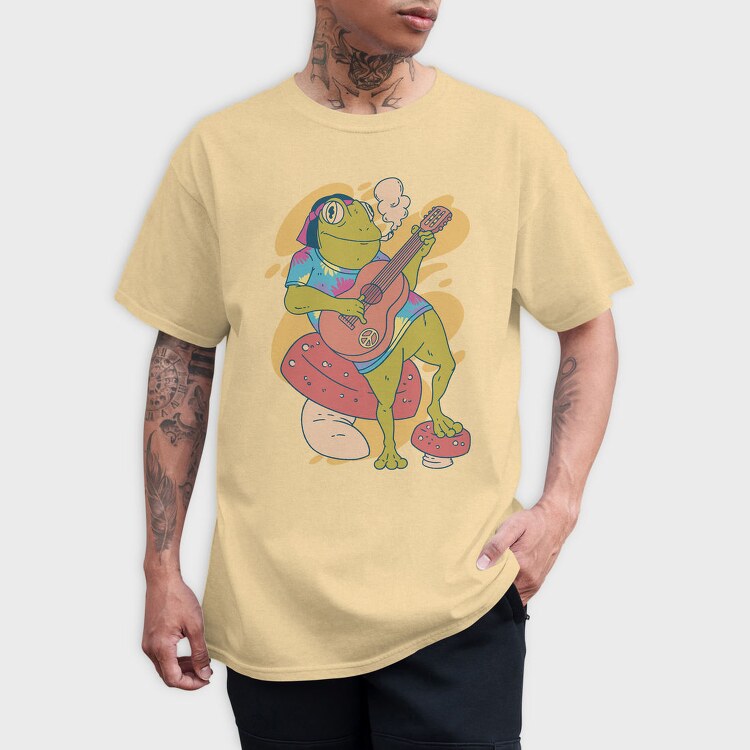 Hippie Frog Playing Guitar, Tricou Barbati (Unisex)