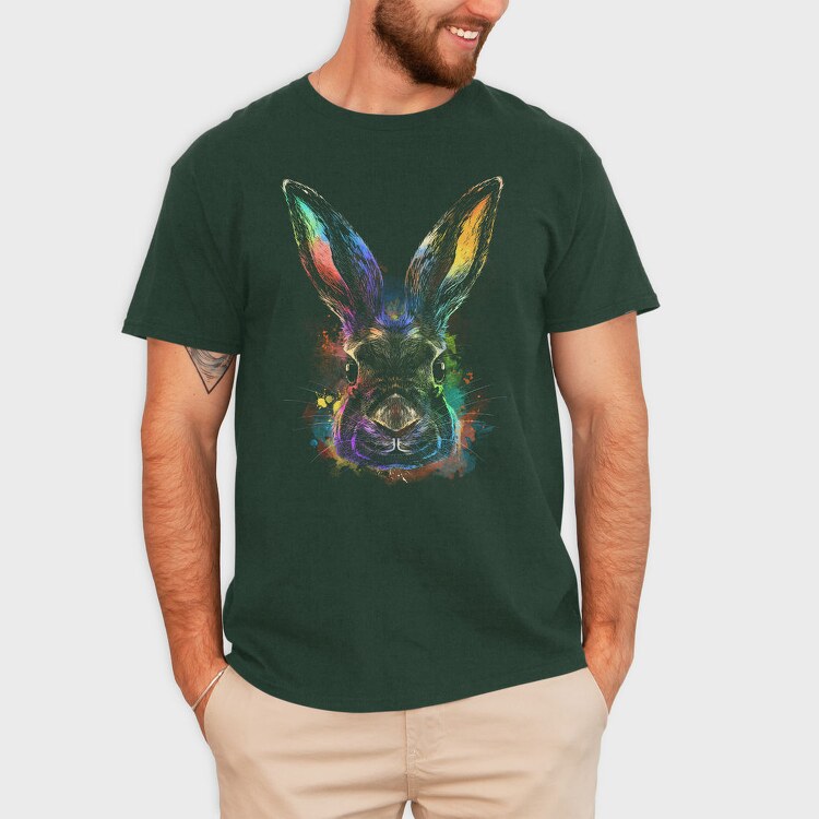 Realistic Colorful Rabbit Watercolor, Tricou Barbati (Unisex)