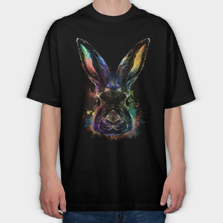 Realistic Colorful Rabbit Watercolor, Tricou Oversize Barbati (Unisex)