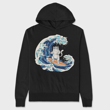 Cat Sushi Wave, Hanorac Oversize Barbati (Unisex)