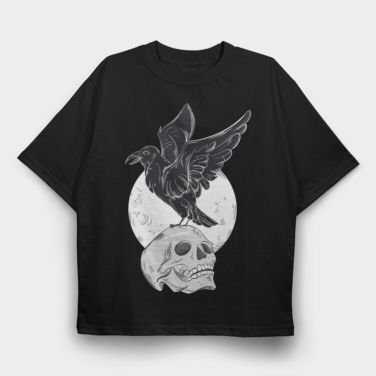 Black Raven On A Skull, Tricou Oversize Barbati (Unisex)