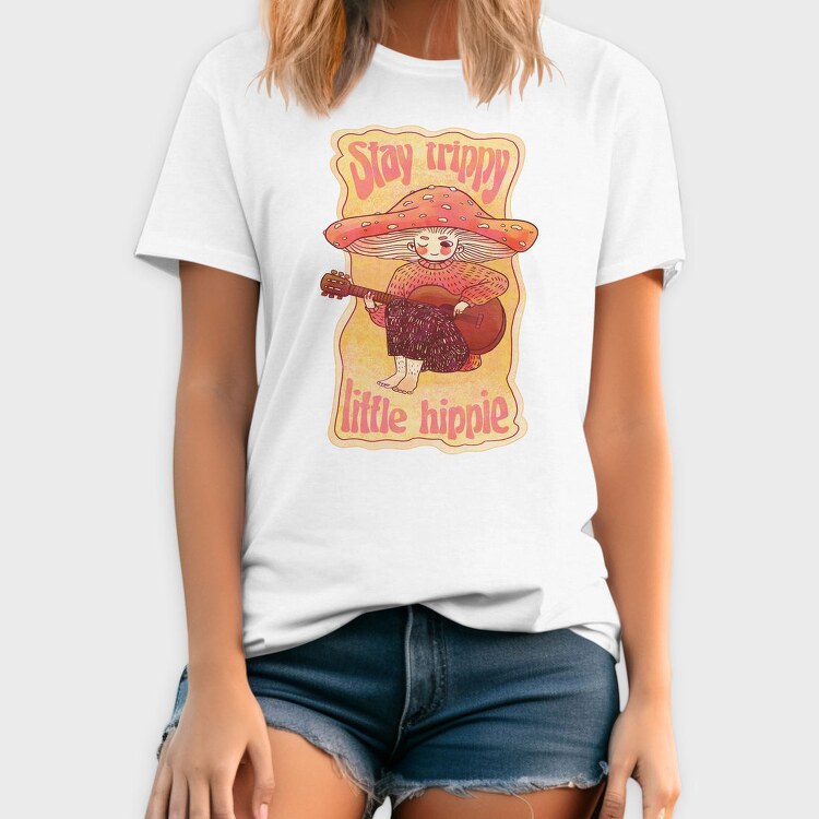Hippie Mushroom Playing Guitar Stay Trippy, Tricou Barbati (Unisex)
