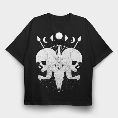 Esoteric Skulls Ram Human Moon Phases, Tricou Oversize Barbati (Unisex)