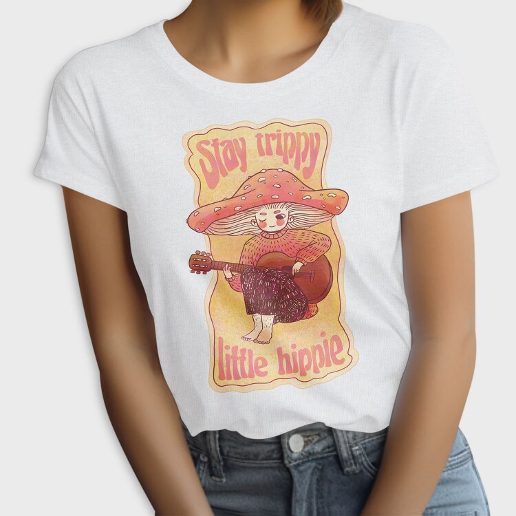 Hippie Mushroom Playing Guitar Stay Trippy, Tricou Femei
