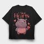 Hippo Heart Valentine, Tricou Oversize Barbati (Unisex)
