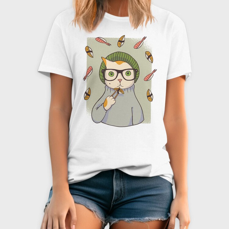 Hipster Sushi Cat, Tricou Barbati (Unisex)