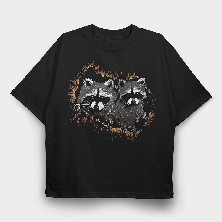 Realistic Raccoon Animals Night, Tricou Oversize Barbati (Unisex)