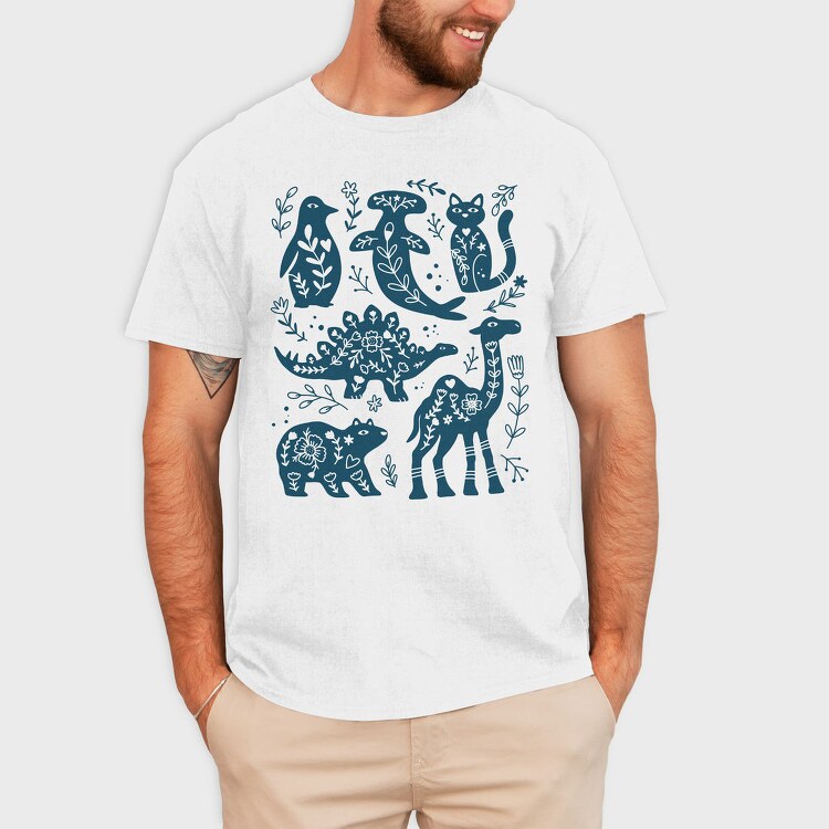 Blue Animals Cut Out Scandinavian Art, Tricou Barbati (Unisex)
