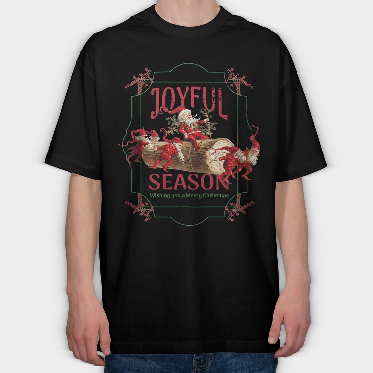 Christmas Season Santa And Elves Joyful, Tricou Oversize Barbati (Unisex)