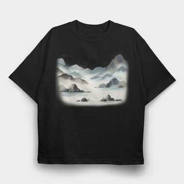Mountain Lake Watercolor Skyland, Tricou Oversize Barbati (Unisex)