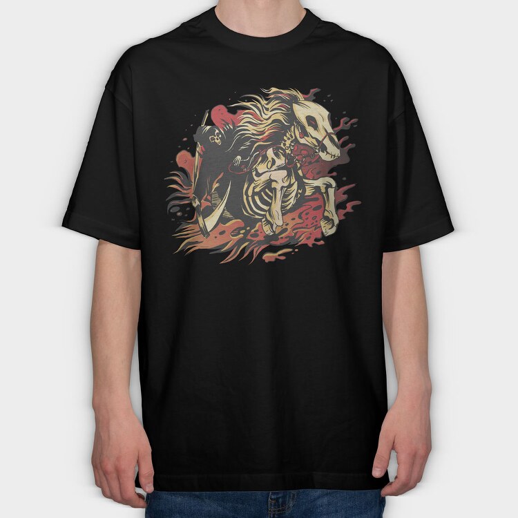 Reaper And Skeletal Horse, Tricou Oversize Barbati (Unisex)