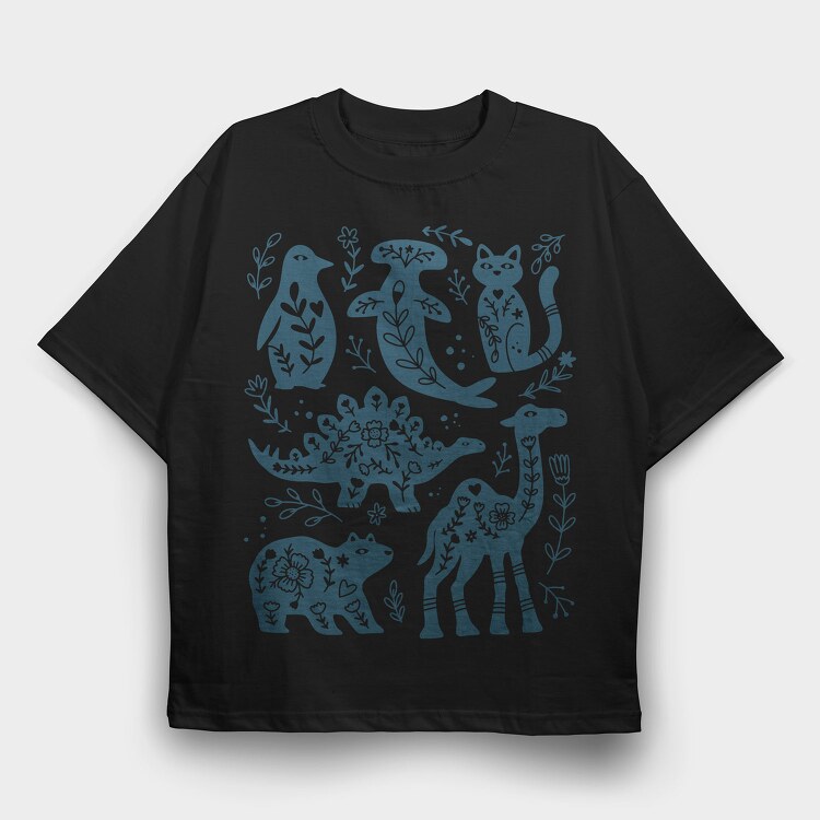 Blue Animals Cut Out Scandinavian Art, Tricou Oversize Barbati (Unisex)