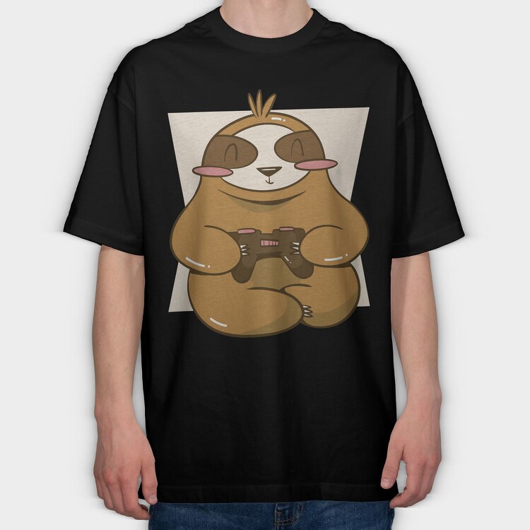 Gamer Sloth With Joystick Gaming, Tricou Oversize Barbati (Unisex)