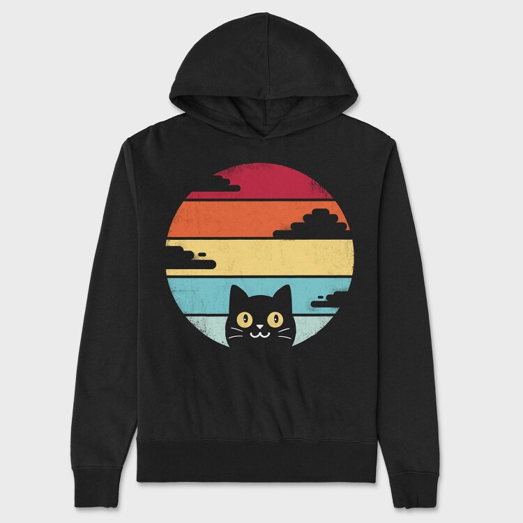 Hanorac Barbati (Unisex), Retro Sunset Cat Funny