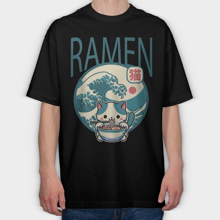 Japanese Cat Ramen, Tricou Oversize Barbati (Unisex)