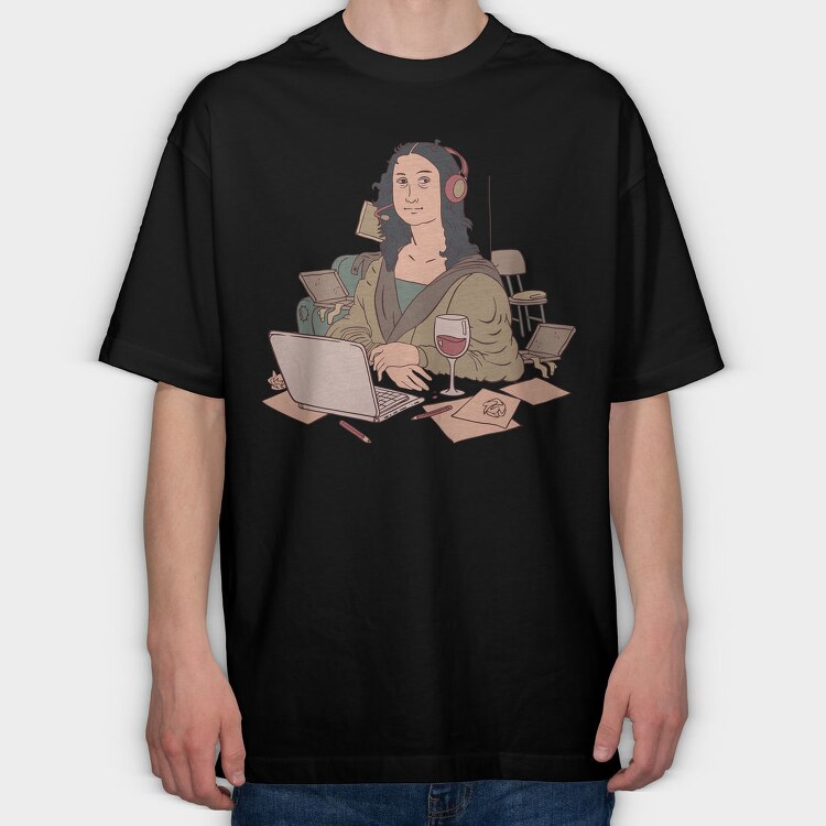 Home Office Mona Lisa, Tricou Oversize Barbati (Unisex)