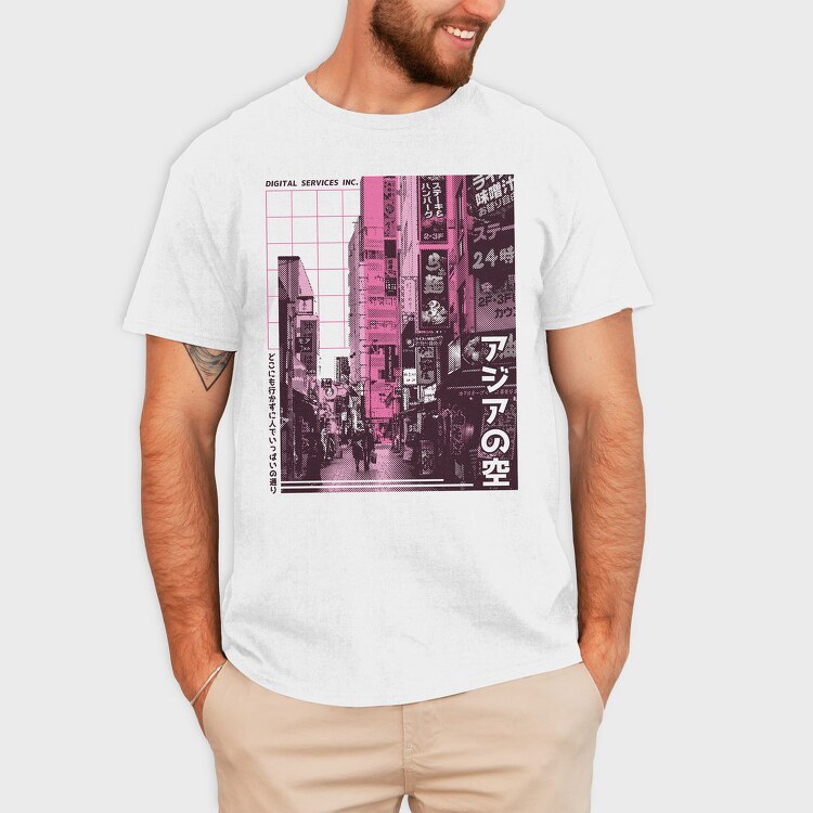 Japanese City Photographic Asian Street, Tricou Barbati (Unisex)