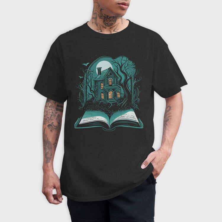 Book And Haunted House, Tricou Barbati (Unisex)