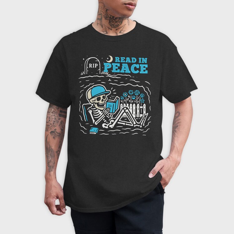 Book Lover Skeleton Humor Read In Peace, Tricou Barbati (Unisex)