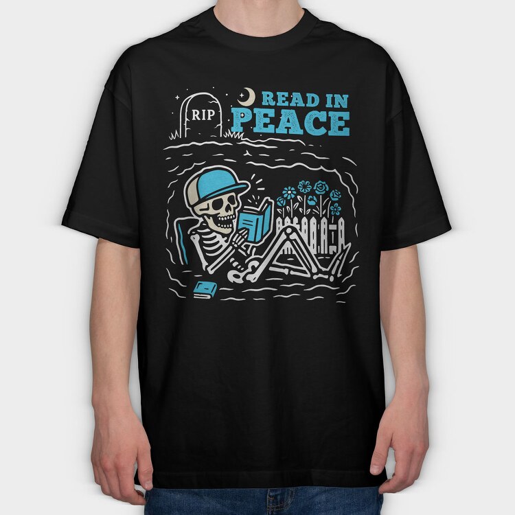 Book Lover Skeleton Humor Read In Peace, Tricou Oversize Barbati (Unisex)